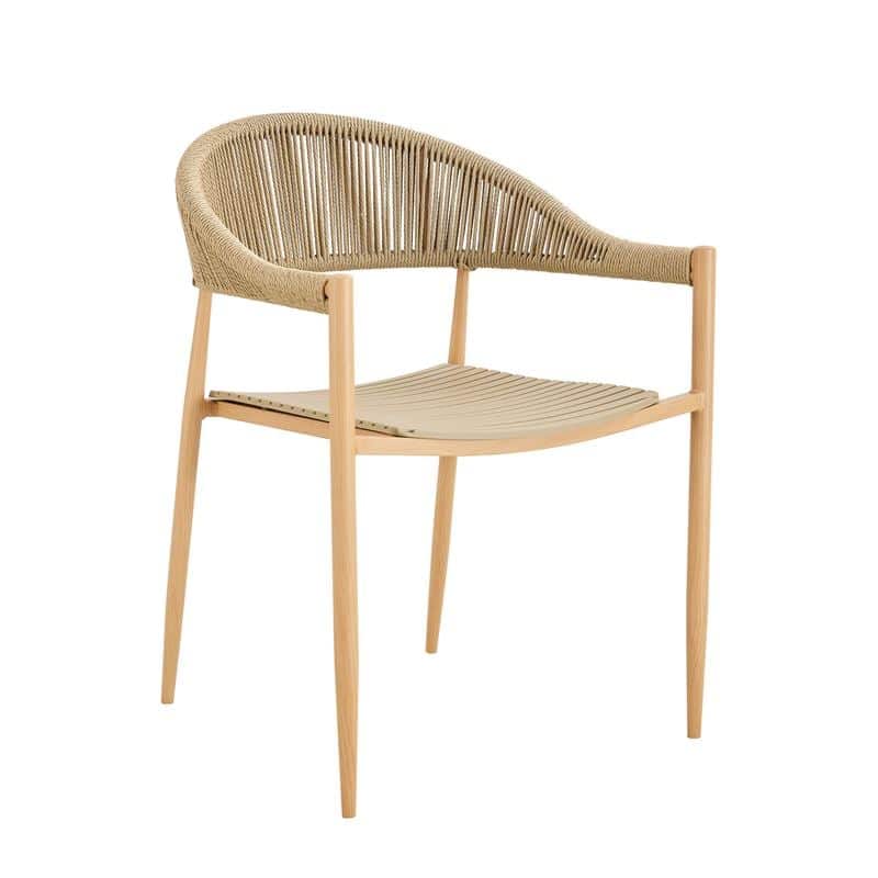 MALTA Πολυθρόνα Στοιβαζόμενη MALTA Πολυθρόνα Στοιβαζόμενη, Μέταλλο Βαφή Φυσικό, PP-UV Μπεζ, Rope Wicker Φυσικό 57x57x76cm - Image 1