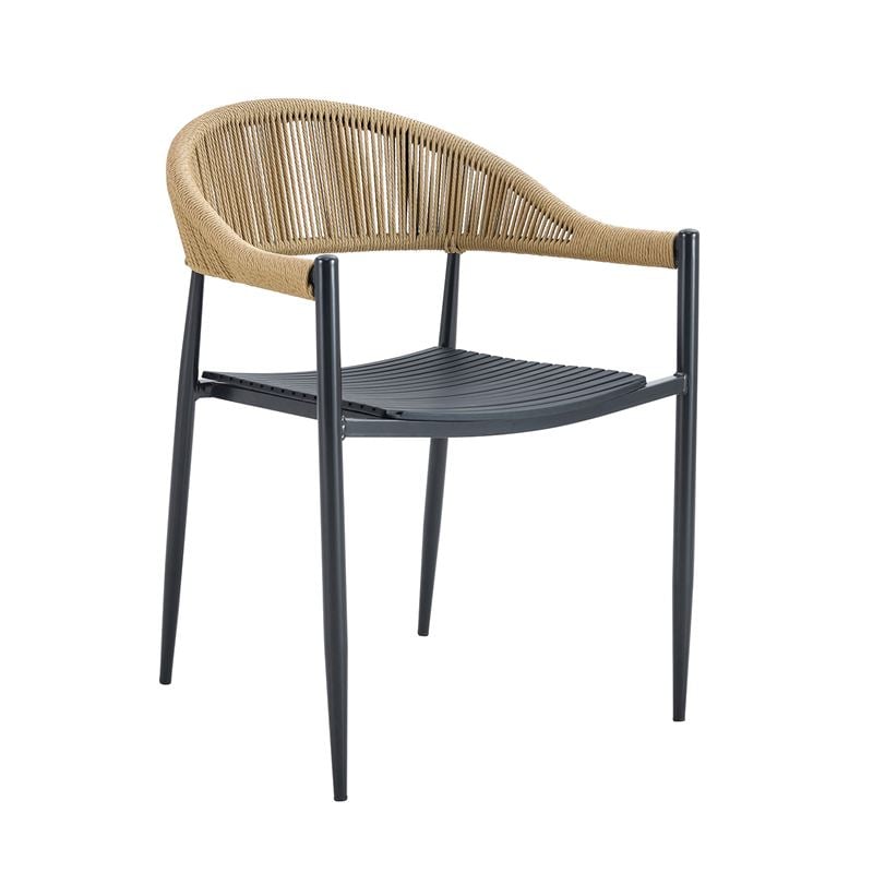 MALTA Πολυθρόνα Στοιβαζόμενη MALTA Πολυθρόνα Στοιβαζόμενη, Μέταλλο Βαφή Μαύρο, PP-UV Μαύρο, Rope Wicker Φυσικό 57x57x76cm - Image 1