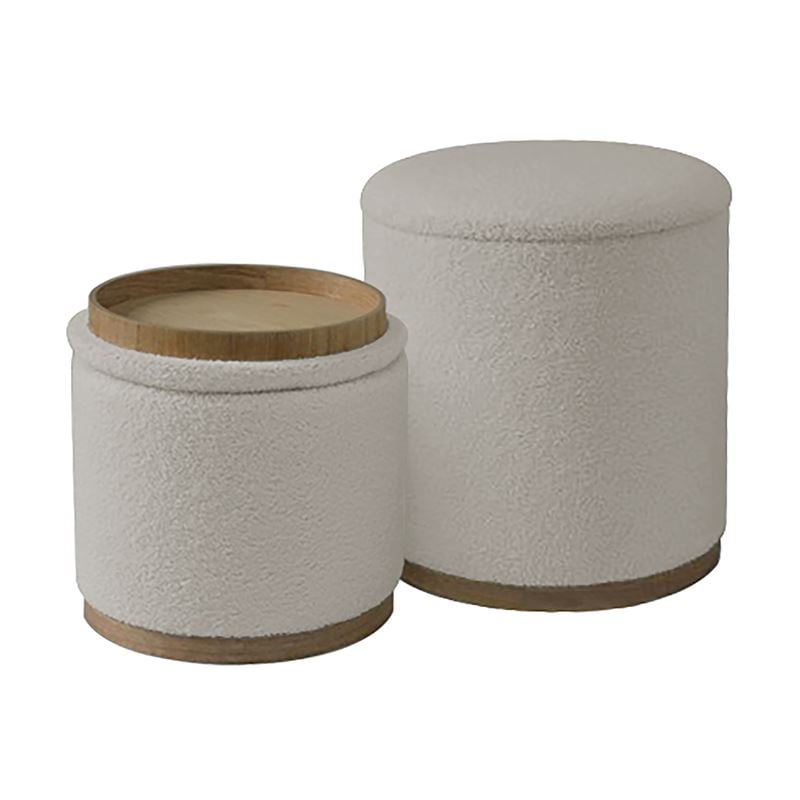 MATIC Set-2 Σκαμπό-Τραπεζάκι με Αποθηκευτικό Χώρο MATIC Set-2 Σκαμπό-Τραπεζάκι με Αποθηκευτικό Χώρο, Teddy Ύφασμα Εκρού Φ38cm H.45cm + Φ34cm H.32cm - Image 1