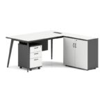 STATUS Γραφείο Γωνία Αναστρέψιμη, Απόχρωση Grey, Επιφάνεια Απόχρωση Άσπρο 160x80/40x75cm