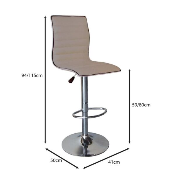 ALFI Σκαμπό BAR με Πλάτη, Βάση Χρώμιο, PU Cappuccino Ρύθμιση Ύψους, Περιστρεφόμενο 41x50x59/94-80/115cm - Image 3