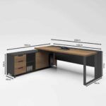 PROLINE Γραφείο Αναστρέψιμη Γωνία, 3 Συρτάρια, Ράφια, Απόχρωση Καρυδί Δρυς - Μαύρο 160x70/160x40 (H.75/63)cm - Image 3