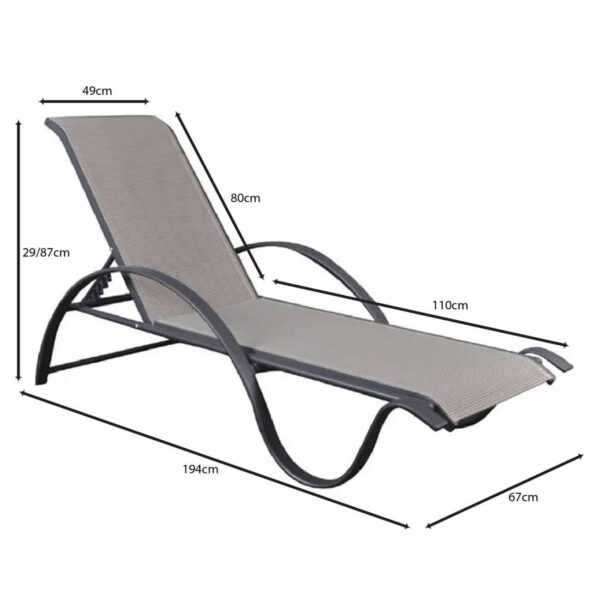 NEXT Ξαπλώστρα, Στοιβαζόμενη Αλουμίνιο Βαφή Ανθρακί Textilene Γκρι 67x194x29/47cm - Image 3