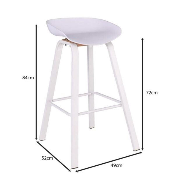 PENT Σκαμπό Bar, Μέταλλο Βαφή Άσπρο, PP Άσπρο 49x52x72/84cm - Image 6