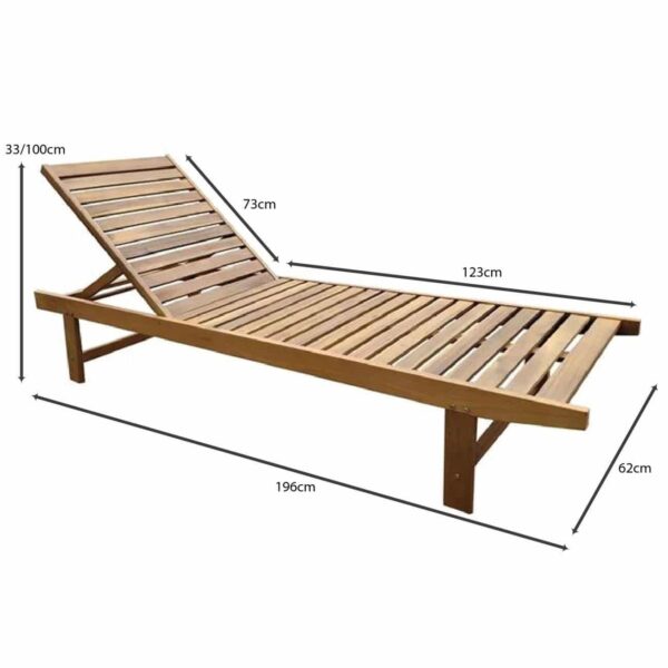 LUGANO Ξαπλώστρα χωρίς ρόδες, Ξύλο Acacia, Απόχρωση Φυσικό 62x196x33cm - Image 3