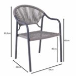 POLIS Πολυθρόνα Βεράντας-Κήπου Μέταλλο Βαφή Ανθρακί, Rope Wicker Γκρι, Στοιβαζόμενη 58x65x85,5cm