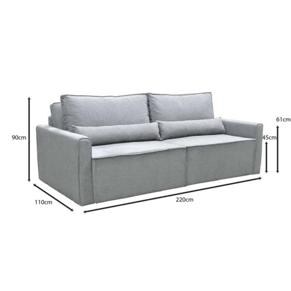 LIDRA Καναπές – Κρεβάτι 3Θέσιος, Ύφασμα Γκρι Sofa:220x110x90 Bed:137x196cm - Image 7