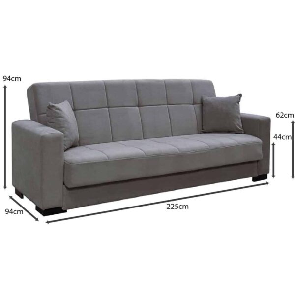 CARSON Καναπές – Κρεβάτι με Αποθηκευτικό Χώρο, 3Θέσιος Ύφασμα Γκρι Sofa:225x94x94cm Bed:120x190cm - Image 7