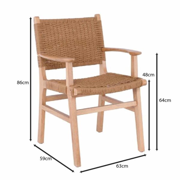 COMO Πολυθρόνα Τραπεζαρίας Φυσικό, Κάθισμα Paper Rope 63x59x86cm - Image 6