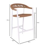 MADY Σκαμπό Bar, ALU Άσπρο, Rope Wicker Φυσικό 56x58x105cm - Image 6