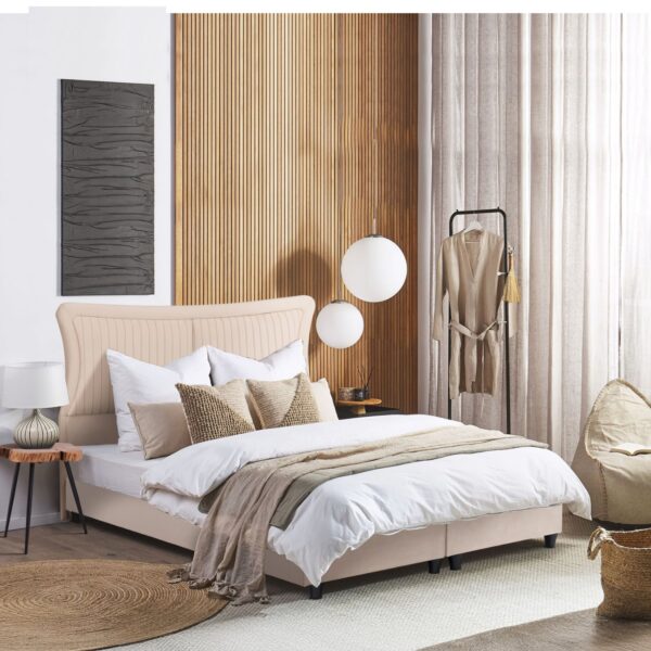 ΚΡEΒΑΤΙ ΔΙΠΛΟ NESTOR HM715 ΜΠΕΖ ΒΕΛΟΥΔΟ ΓΙΑ ΣΤΡΩΜΑ 160x200εκ. - Image 2