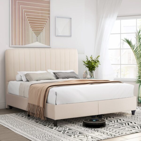 ΚΡEΒΑΤΙ ΔΙΠΛΟ LUTHER HM717 ΜΠΕΖ ΥΦΑΣΜΑ ΓΙΑ ΣΤΡΩΜΑ 160x200εκ. - Image 2