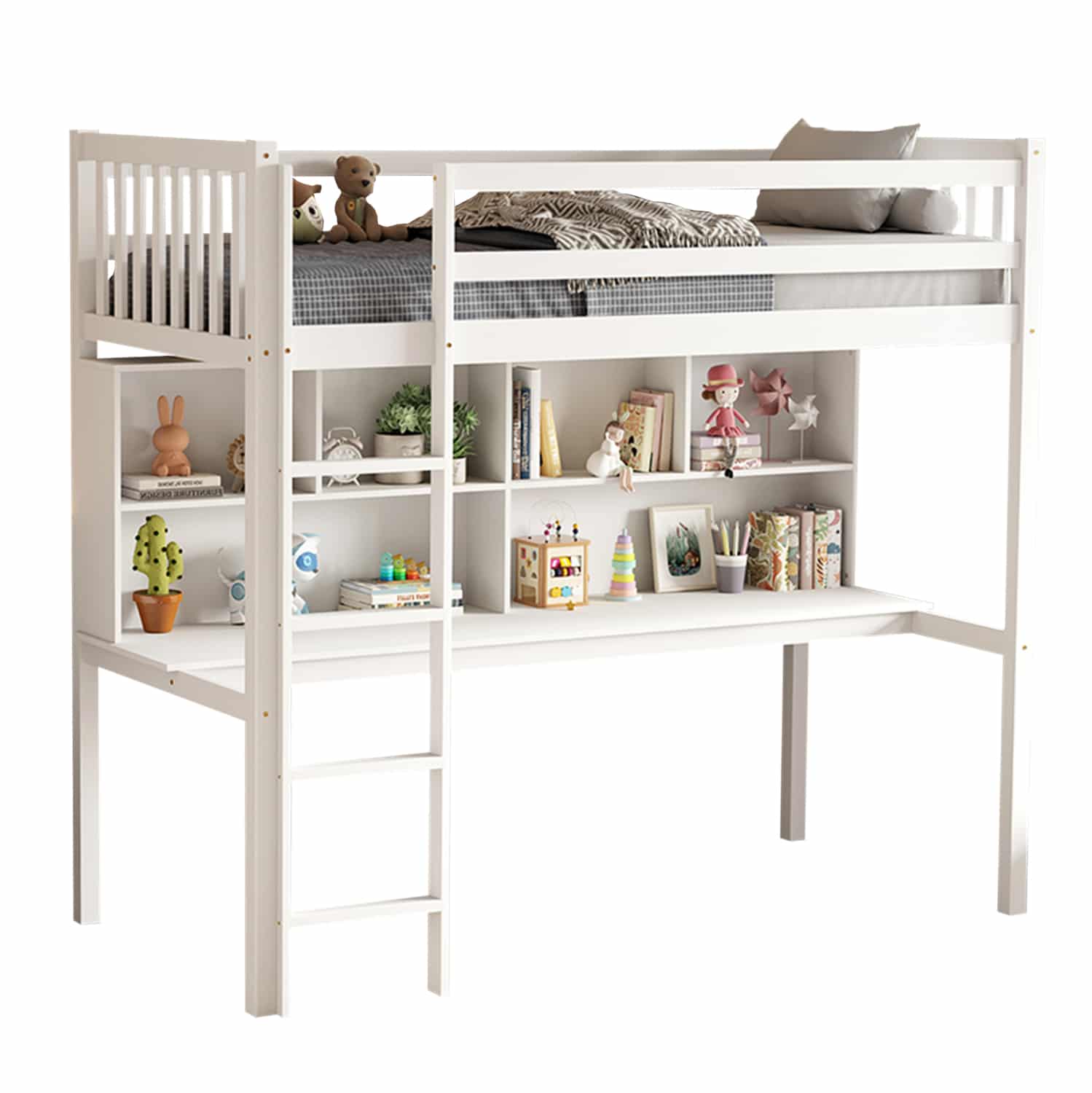 HM708.03 ΠΑΙΔΙΚH KOYKETA τ.MONTESSORI ΜΕ ΓΡΑΦΕΙΟ & ΒΙΒΛΙΟΘΗΚΗ LIBRO HM708.03 ΞΥΛΟ ΠΕΥΚΟΥ ΛΕΥΚΟ- 90x190εκ - Image 1