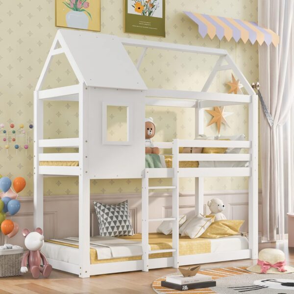 ΠΑΙΔΙΚΗ ΚΟΥΚΕΤΑ ΣΠΙΤΑΚΙ  τ.MONTESSORI HOOD HM705.03 ΞΥΛΟ ΠΕΥΚΟΥ ΣΕ ΛΕΥΚΟ-ΣΤΡΩΜΑΤΑ 190x90εκ - Image 2