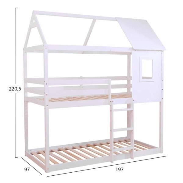 ΠΑΙΔΙΚΗ ΚΟΥΚΕΤΑ ΣΠΙΤΑΚΙ  τ.MONTESSORI HOOD HM705.03 ΞΥΛΟ ΠΕΥΚΟΥ ΣΕ ΛΕΥΚΟ-ΣΤΡΩΜΑΤΑ 190x90εκ - Image 3
