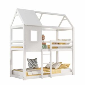 ΠΑΙΔΙΚΗ ΚΟΥΚΕΤΑ ΣΠΙΤΑΚΙ  τ.MONTESSORI HOOD HM705.03 ΞΥΛΟ ΠΕΥΚΟΥ ΣΕ ΛΕΥΚΟ-ΣΤΡΩΜΑΤΑ 190x90εκ