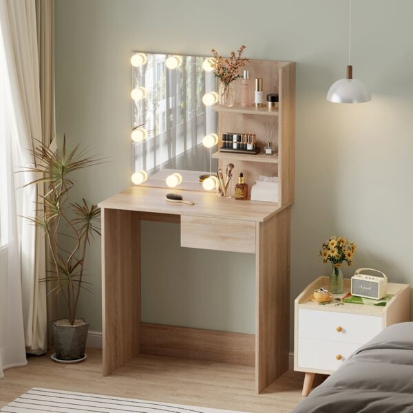 ΤΟΥΑΛΕΤΑ ΜΕ ΦΩΤΙΣΜΟ LED & ΡΑΦΙΑ LAURYN HM2501.01 ΜΕΛΑΜΙΝΗ ΣΕ SONAMA 75x40x134.5Υεκ - Image 2