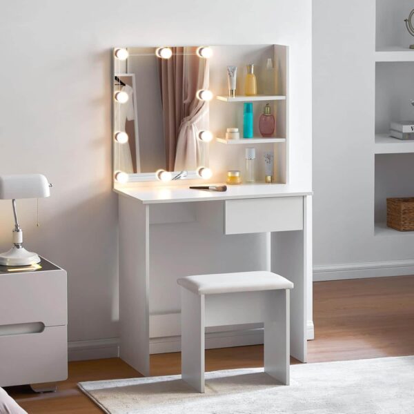 ΤΟΥΑΛΕΤΑ ΜΕ ΦΩΤΙΣΜΟ LED & ΡΑΦΙΑ LAURYN HM2501.03 ΜΕΛΑΜΙΝΗ ΣΕ ΛΕΥΚΟ 75x40x134.5Υεκ - Image 2