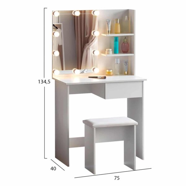 ΤΟΥΑΛΕΤΑ ΜΕ ΦΩΤΙΣΜΟ LED & ΡΑΦΙΑ LAURYN HM2501.03 ΜΕΛΑΜΙΝΗ ΣΕ ΛΕΥΚΟ 75x40x134.5Υεκ - Image 3
