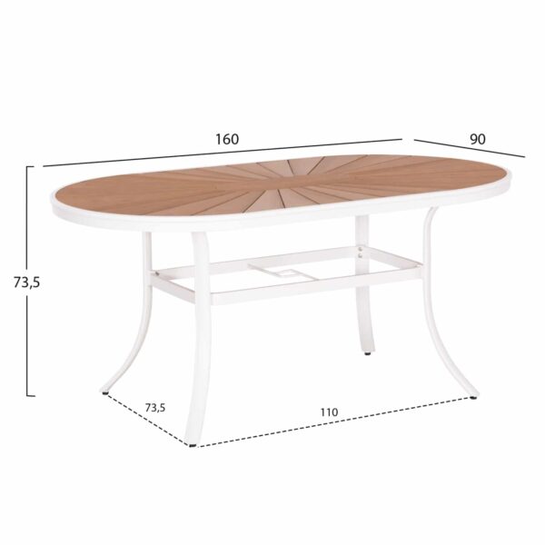 ΤΡΑΠΕΖΙ ΕΞΩΤ.ΧΩΡΟΥ TELAMO HM6288.02 ΑΛΟΥΜΙΝΙΟ ΛΕΥΚΟ & POLYWOOD 160X90Χ73.5Υεκ. - Image 2