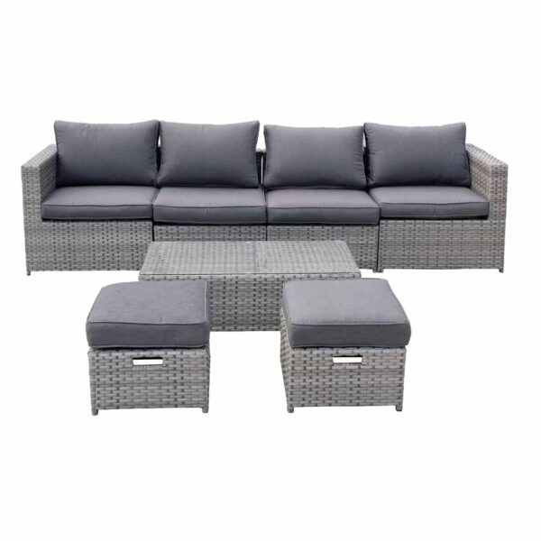 BALI Set Μέταλλο - Wicker: Τραπέζι+ 2θ Καναπέ+ 2 Σκαμπό+ 2 καθίσματα, Απόχρωση Γκρι Table:100x50x30cm Set 6 Seats - Image 3