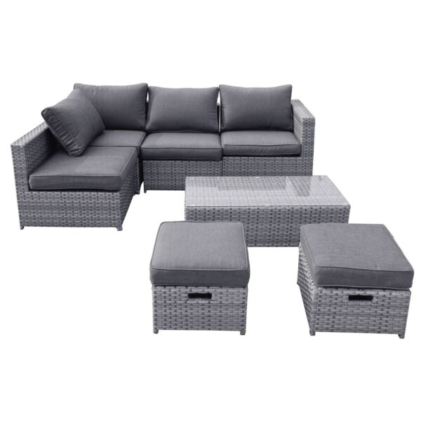 BALI Set Μέταλλο - Wicker: Τραπέζι+ 2θ Καναπέ+ 2 Σκαμπό+ 2 καθίσματα, Απόχρωση Γκρι Table:100x50x30cm Set 6 Seats - Image 4