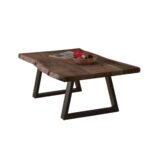LIZARD Slim Τραπέζι Σαλονιού Καθιστικού, Μέταλλο Βαφή Μαύρο, Ξύλο Ακακία Καρυδί 115x65x40cm Solid Wood 25mm - Image 2