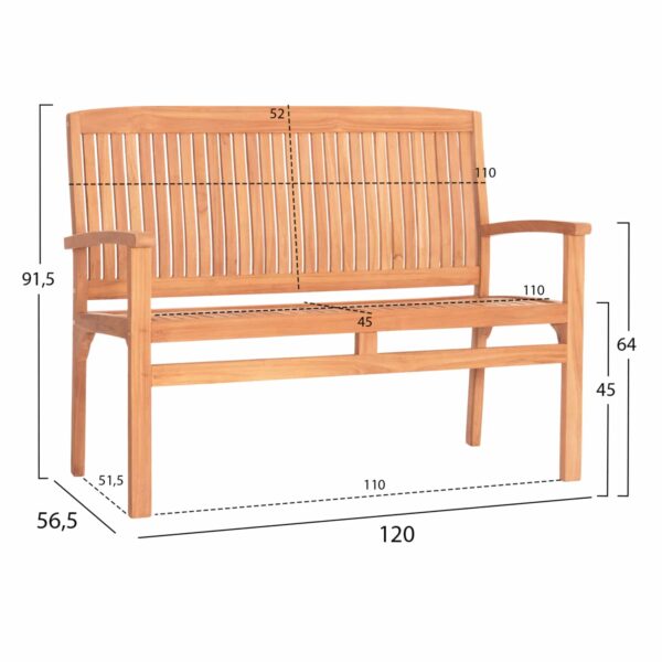 ΠΑΓΚΑΚΙ ΚΗΠΟΥ 2ΘΕΣΙΟ DRAMMON HM18126 ΞΥΛΟ ΤΕΑΚ ΣΕ ΦΥΣΙΚΟ 120x56.5x91.5Υεκ. - Image 2