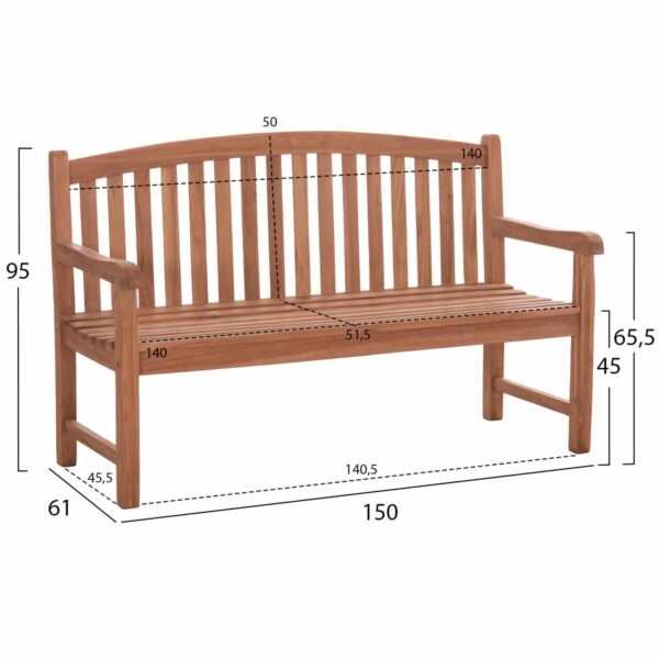 ΠΑΓΚΑΚΙ ΚΗΠΟΥ 3ΘΕΣΙΟ ELENA HM18125 ΞΥΛΟ TEAK--ΦΥΣΙΚΟ 150x61x95Υεκ. - Image 2