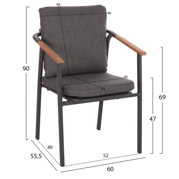 ΠΟΛΥΘΡΟΝΑ ΑΛΟΥΜΙΝΙΟΥ SENTI HM6204.01 ΣΚΕΛΕΤΟΣ & OLEFIN ΣΚΟΥΡΟ ΓΚΡΙ 60x55.5x90Υεκ - Image 2