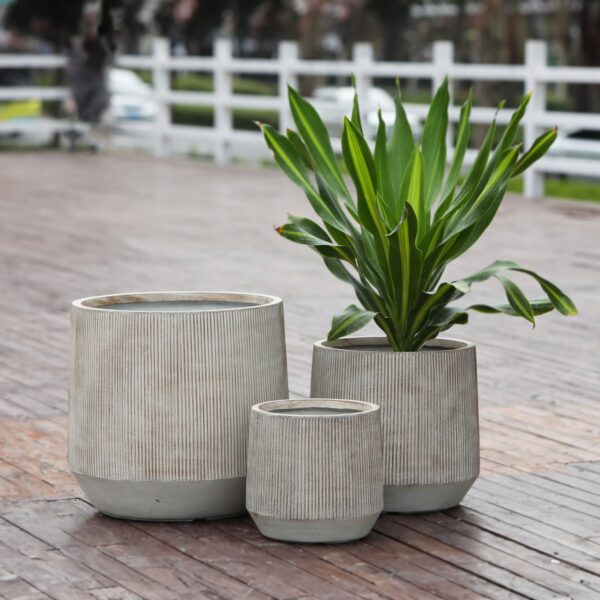 ΣΕΤ 3ΤΜΧ ΓΛΑΣΤΡΕΣ ΣΤΡΟΓΓΥΛΕΣ ΣΕΙΡΑ GARDENER HM4724 FIBERCLAY-ΧΡΩΜΑ CEMENT Φ55x55Υεκ - Image 2