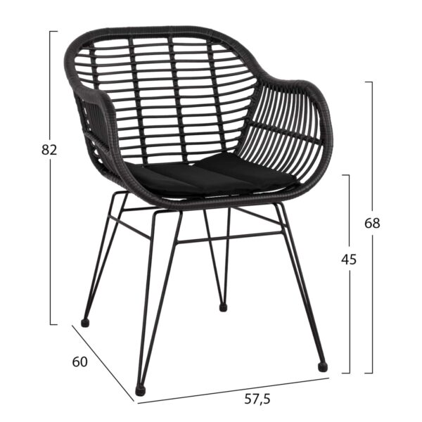 ΣΕΤ ΤΡΑΠΕΖΑΡΙΑΣ 3ΤΜΧ HM11871 ΜΕΤΑΛΛΟ & RATTAN ΣΕ ΜΑΥΡΟ ΧΡΩΜΑ - Image 2