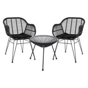ΣΕΤ ΤΡΑΠΕΖΑΡΙΑΣ 3ΤΜΧ HM11871 ΜΕΤΑΛΛΟ & RATTAN ΣΕ ΜΑΥΡΟ ΧΡΩΜΑ