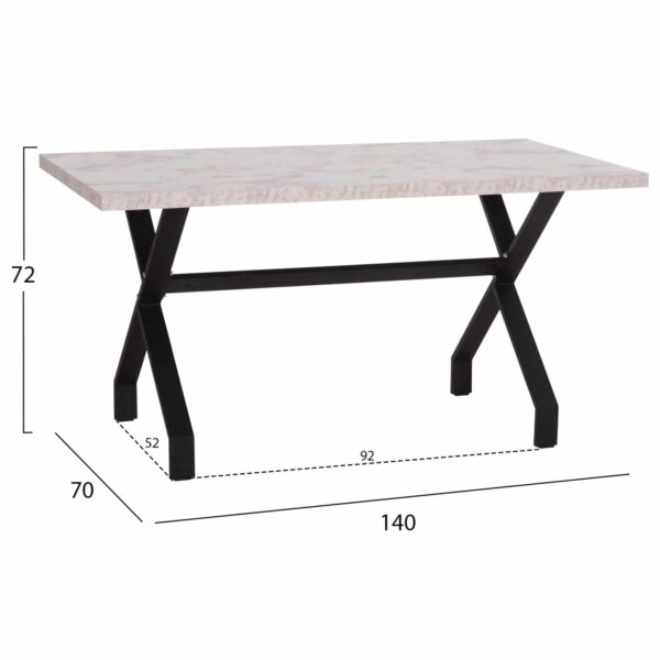 ΤΡΑΠΕΖΙ ΚΟΥΖΙΝΑΣ LANA HM18221.01 ΜΕΛΑΜΙΝΗ ΛΕΥΚΟ ΜΑΡΜΑΡΟ-ΜΑΥΡΑ ΜΕΤΑΛ.ΠΟΔΙΑ 140x70x72Υεκ - Image 2