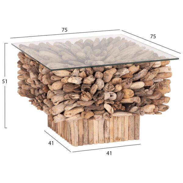 ΤΡΑΠΕΖΙ ΣΑΛΟΝΙΟΥ ΤΕΤΡΑΓΩΝΟ SPARROW HM9961 DRIFTWOOD--ΓΥΑΛΙ 75x75x51Υεκ. - Image 2