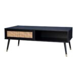 VIENNA COFFEE TABLE 1ΣΥΡΤΑΡΙ ΜΑΥΡΟ ΜΕ RATTAN ΧΡΥΣΟ 120x59x45 04-0653 - Image 3