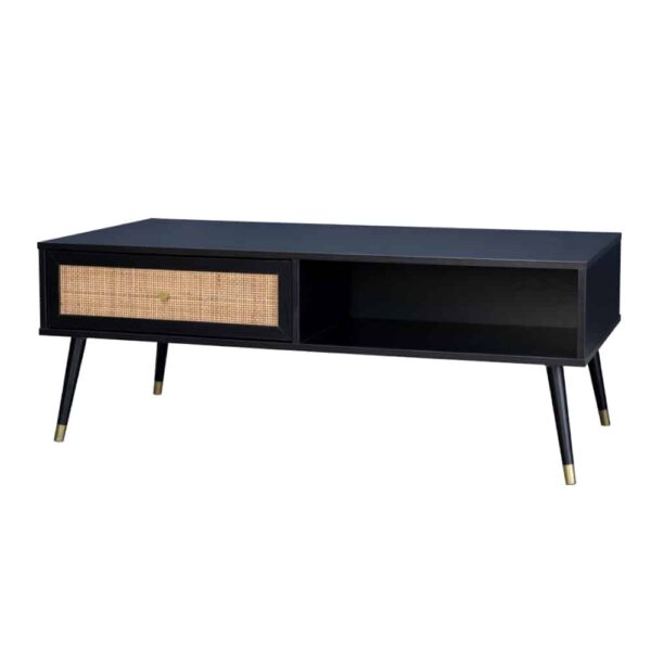 VIENNA COFFEE TABLE 1ΣΥΡΤΑΡΙ ΜΑΥΡΟ ΜΕ RATTAN ΧΡΥΣΟ 120x59x45 04-0653 - Image 3