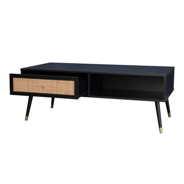 VIENNA COFFEE TABLE 1ΣΥΡΤΑΡΙ ΜΑΥΡΟ ΜΕ RATTAN ΧΡΥΣΟ 120x59x45 04-0653 - Image 4