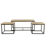 QUADRO COFFEE TABLE SET 3ΤΕΜ ΦΥΣΙΚΟ ROUGH ΜΑΥΡΟ 110x60x45 04-0955