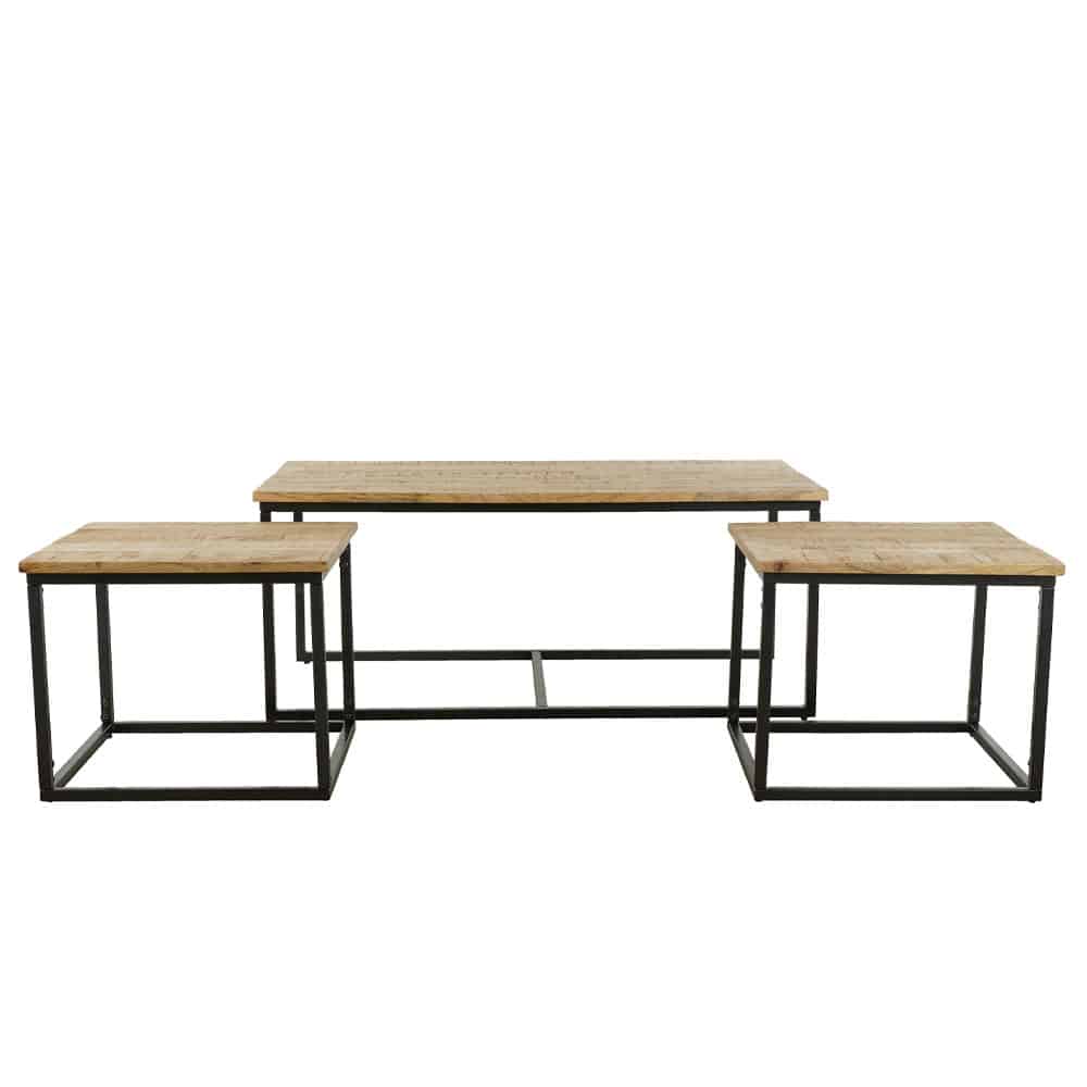 04-0955-9qzdn-first-_1 QUADRO COFFEE TABLE SET 3ΤΕΜ ΦΥΣΙΚΟ ROUGH ΜΑΥΡΟ 110x60x45 04-0955 - Image 1