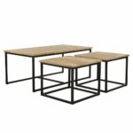 QUADRO COFFEE TABLE SET 3ΤΕΜ ΦΥΣΙΚΟ ROUGH ΜΑΥΡΟ 110x60x45 04-0955 - Image 3