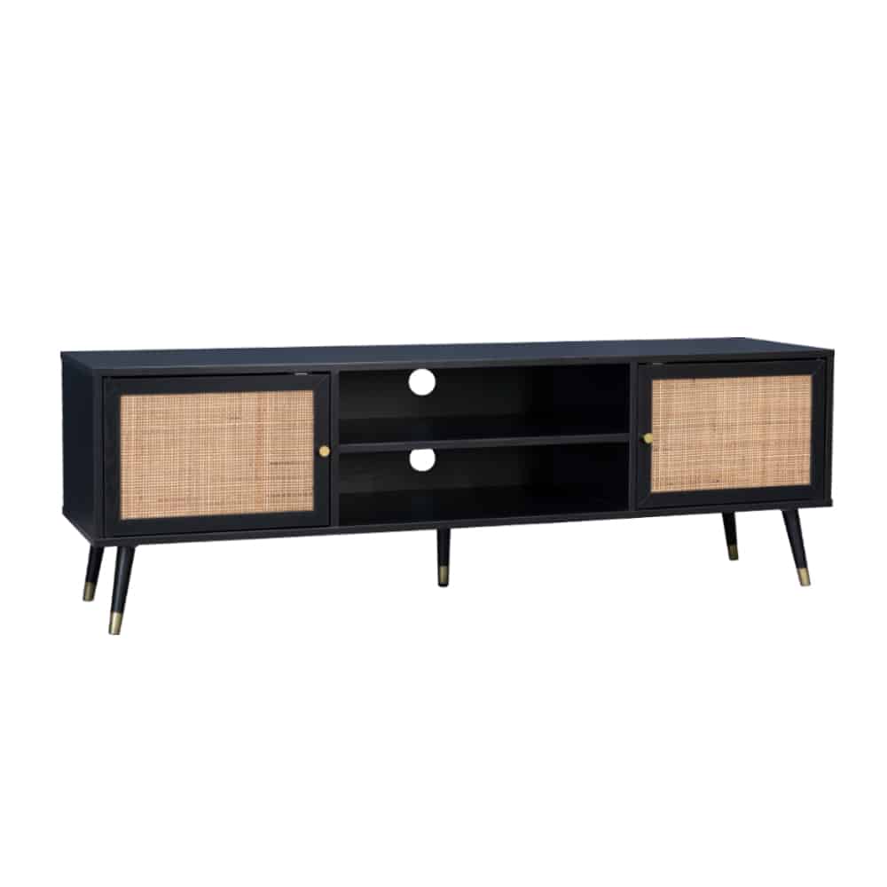 05-0565-qid8u-first-_1 VIENNA TV STAND ΜΑΥΡΟ ΜΕ RATTAN 150x39x49 05-0565 - Image 1