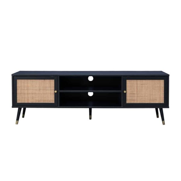 VIENNA TV STAND ΜΑΥΡΟ ΜΕ RATTAN 150x39x49 05-0565 - Image 2