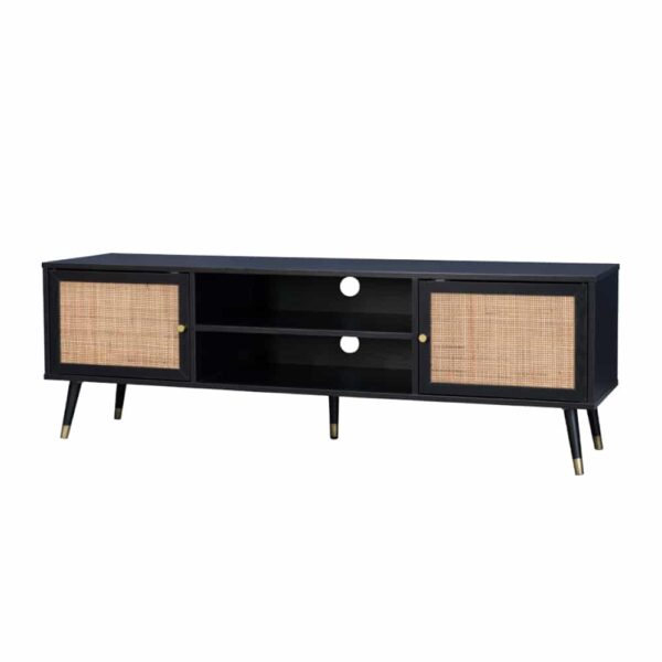 VIENNA TV STAND ΜΑΥΡΟ ΜΕ RATTAN 150x39x49 05-0565 - Image 3