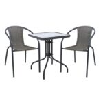 BALENO-W Set Κήπου - Βεράντας: Τραπέζι + 2 Πολυθρόνες Μέταλλο Ανθρακί, Wicker Mixed Grey Table:70x70x70 Seat:52x60x72