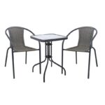 BALENO-W Set Κήπου - Βεράντας: Τραπέζι + 2 Πολυθρόνες Μέταλλο Ανθρακί, Wicker Mixed Grey Table:60x60x70 Seat:52x60x72