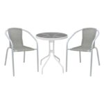 BALENO-W Set Κήπου - Βεράντας: Τραπέζι + 2 Πολυθρόνες Μέταλλο Άσπρο, Wicker Beige Table:Φ60x70 Armchair:52x60x72