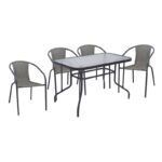 BALENO-W Set Τραπεζαρία Κήπου: Τραπέζι + 4 Πολυθρόνες Μέταλλο Ανθρακί, Wicker Mixed Grey Table:110x60x71 Seat:52x60x72