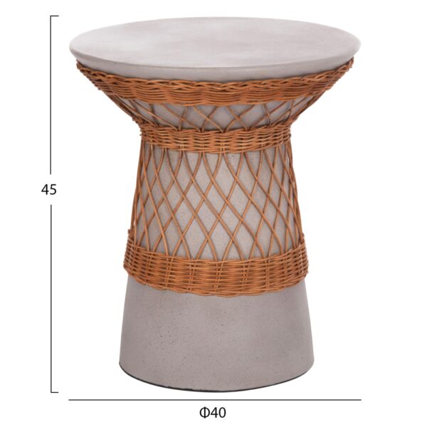 ΒΟΗΘΗΤΙΚΟ ΤΡΑΠΕΖΙ ΣΤΡΟΓΓΥΛΟ DELIA HM18167.03 FIBER CEMENT ΓΚΡΙ & RATTAN Φ40x45Υεκ - Image 2