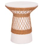 ΒΟΗΘΗΤΙΚΟ ΤΡΑΠΕΖΙ ΣΤΡΟΓΓΥΛΟ DELIA HM18167.02 FIBER CEMENT ΛΕΥΚΟ & RATTAN Φ40x45Υεκ